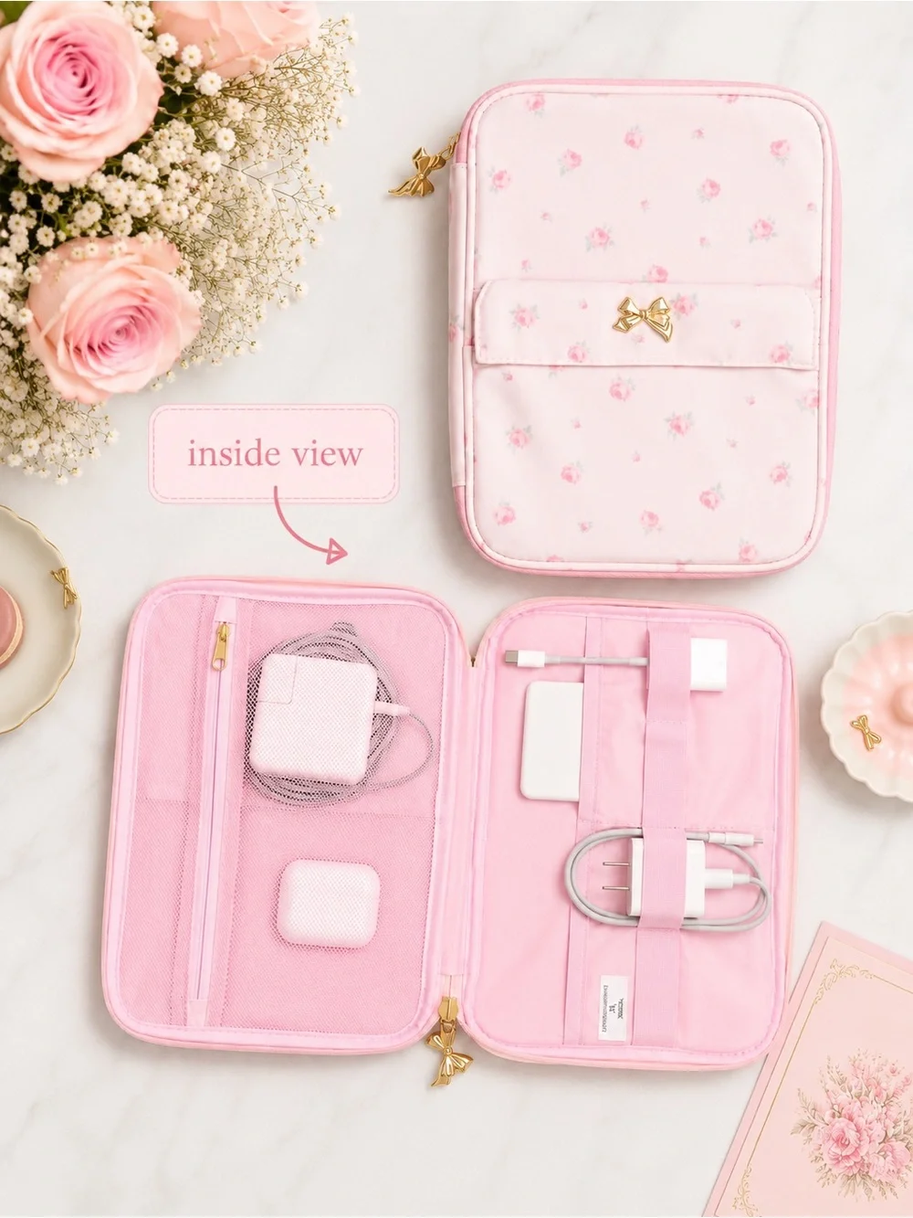 LoveShackFancy pink backpack & Tech Organizer Blooming heirloom ditsy bloom